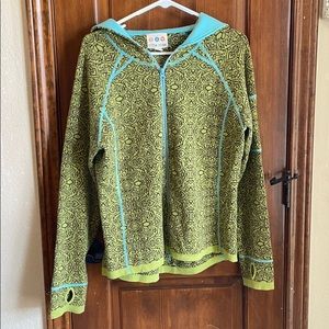 Jacquard hoodie aqua, lime, chocolate brown